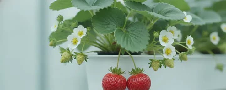 Strawberry growing soil-free in a hydroponic net pot